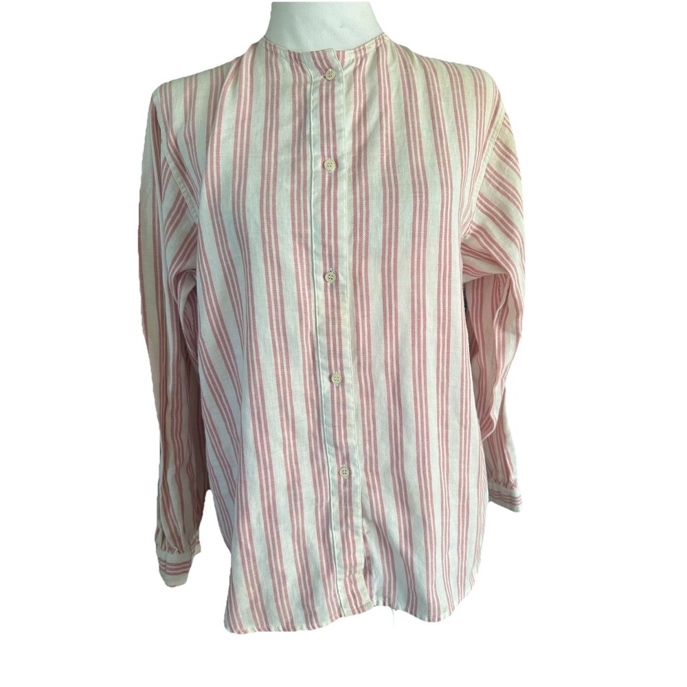 Calvin Klein Red Striped, Collarless, Button Front Tunic Linen Blend Womans SZ S